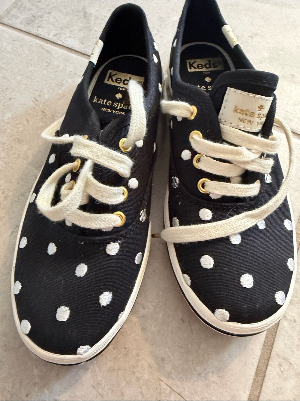 Keds x Kate Spade Kids' Black Canvas Sneakers with White Polka Dots